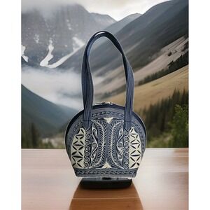 Laga Designs Embroidered Ethnic Handmade Handbag Petite Navy & White